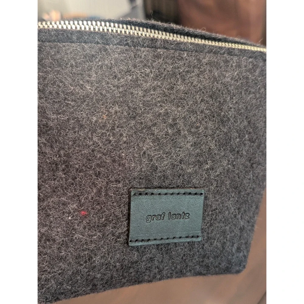 Graf Lantz Hana Merino Wool Pouch Charcoal Felt Bag Gray Leather Trim Makeup Bag